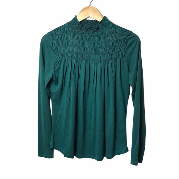Sundance Shirt Size Small Womens‎ Dark Teal Gabrielle Dreamer Top Smocked Mock - Picture 1 of 10